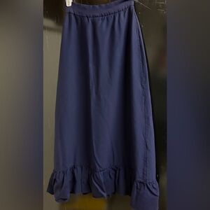 Vintage Navy Blue Maxi Skirt with Ruffle Bottom Church Girl Skirt